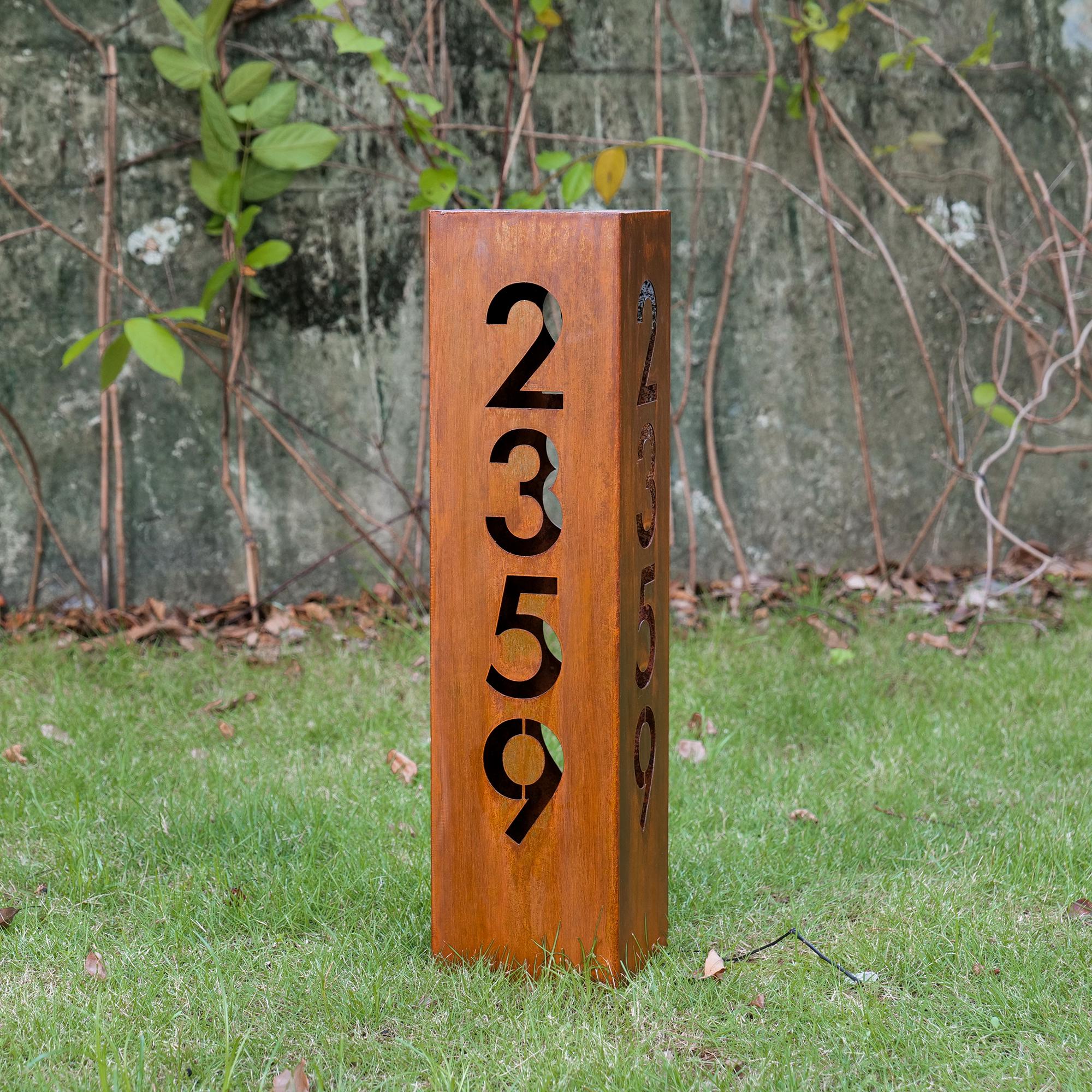 Custom Metal Address Bar, Yard Steel Post,4 Side House Number Garden ...