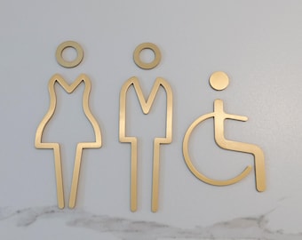 Personalized Solid Brass Bathroom Signs, Custom Brass Signs,Engraved Brass Restroom Signs, Directional Signs,Elegant Restroom Signs,WC Signs
