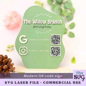Modern retro zakelijk bord SVG met 2 QR-codes | Lasergesneden bord voor winkel en boetiek | Digitale download Social media-bord, Betaalbord