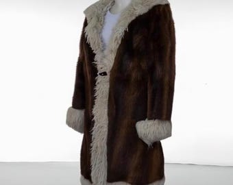 Men's Handmade Mink Fur Trench Coat: Llama Fur Collar & Sleeves Long Jacket