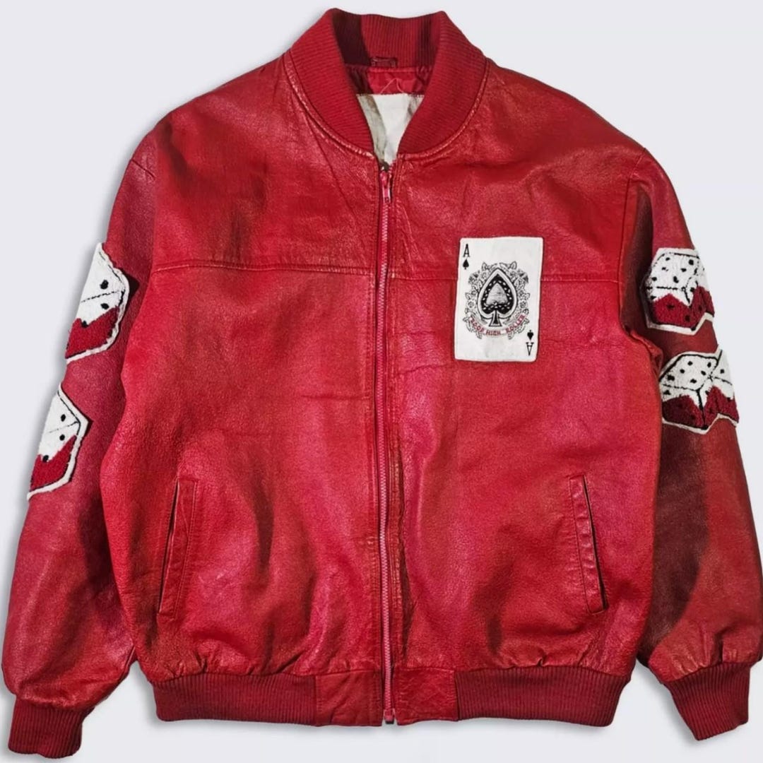 Men's Troop Style Vintage 80s High Roller Streetwear Red Leather