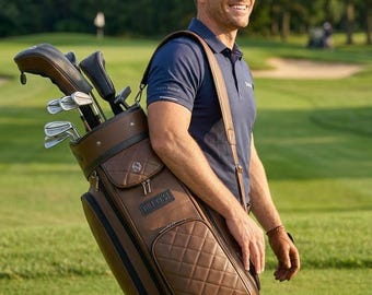 ハンドメイドレザーゴルフバッグ、ヴィンテージスタイル、ブラウン
