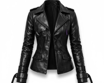 Nina Williams inspirierte schwarze Leder Bikerjacke Damen Slim Fit Moto Cosplay Style