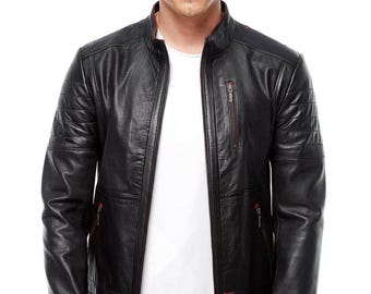 Handmade Black Leather Jacket for Men – Slim Fit Biker Style Coat Stylish Casual Outerwear