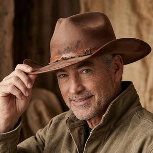 Cowboy Hat Vintage Western Leather Fedora with Feather Accent, Handmade Rustic Outback Hat for Men and Women Men Brown Felt Cowboy Hat image 7
