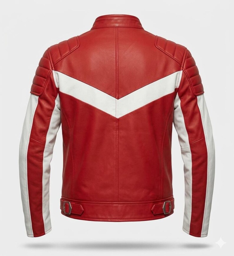 Men's Red Leather Biker Jacket – Motorcycle Racing Style Jacket With ...