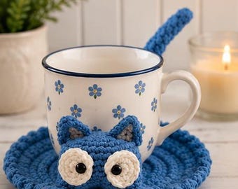 Crochet Cat Mug Rug Pattern PDF, Cat Coaster Crochet Pattern, Cute Cat Mug Mat, Animal Coaster, Instant Download