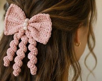Crochet Bow Hair Tie Pattern PDF, Cute Crochet Bow Pattern, Curly Bow Hair Accessory, Coquette Hair Bow, Instant Download