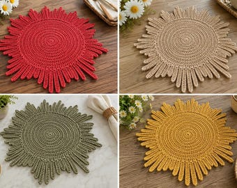 Crochet Sunburst Placemat Pattern PDF, Boho Sun Placemat Crochet Pattern, Modern Table Mat, Round Placemat, Summer Table Decor, Instant pdf