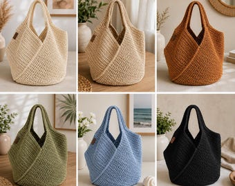 Crochet Puzzle Bag Pattern PDF, Large Macrame Tote Bag Pattern, Crochet Market Bag, Foldable Shoulder Bag, Instant Download