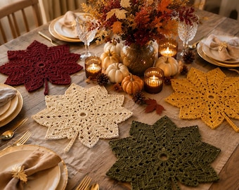 Crochet Maple Leaf Placemat Pattern PDF, Fall Crochet Placemat, Autumn Table Decor Pattern, Thanksgiving Crochet Leaf, Instant Download