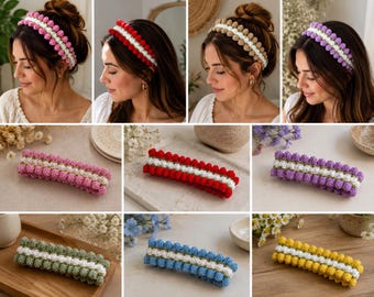Crochet Popcorn Headband Pattern PDF, Bobble Headband Crochet Pattern,Floral Hair Band, Adult Headband, Instant Download, DIY Hair Accessory