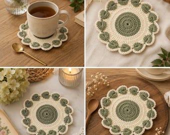 Crochet Flower Coaster Pattern PDF, Floral Mug Rug Pattern, Cottagecore Crochet Coaster, Tea Cup Mat Tutorial, Instant Download