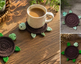 Crochet Turtle Mug Rug Pattern PDF, Turtle Coaster Crochet Pattern, Cute Turtle Mug Mat, Animal Coaster, Instant Download