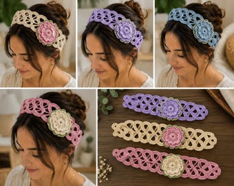 Crochet Floral Lace Headband Pattern PDF, Boho Crochet Headband, Flower Hair Band Pattern, Adult Lace Headband, Instant Download