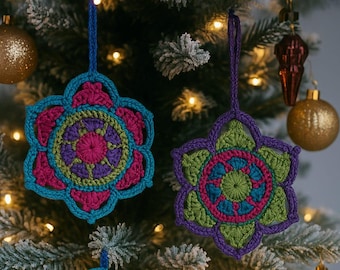 Crochet Mandala Ornament – Christmas Tree Decoration – Colorful Handmade Granny Ornament – Boho Holiday Decor