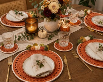 Crochet Pumpkin Coaster Pattern PDF, Fall Mug Rug Pattern, Thanksgiving Table Decor, Autumn Pumpkin Placemat, Instant Download