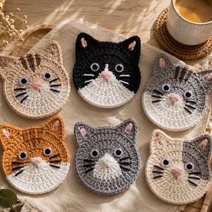 Cat Crochet Coaster Pattern PDF, Cute Cat Mug Rug, Easy Crochet Coaster Tutorial, Cat Lover Gift Pattern, Animal Coaster Crochet