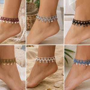 Padrão de tornozeleira de crochê em PDF, tornozeleira de crochê com miçangas, padrão de tornozeleira boho com lantejoulas, tutorial de crochê para joias de praia de verão