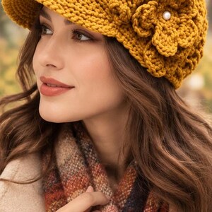 Crochet Beret Pattern PDF, Newsboy Hat Crochet Pattern, Crochet Visor Hat, Puff Stitch Cap Pattern, Flower Beret Crochet, Womens Hat Pattern