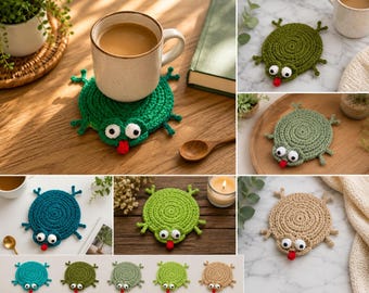 Crochet Wobbly Frog Mug Rug Pattern PDF, Moving Frog Coaster Crochet Pattern, Funny Frog Coaster, Animal Mug Rug, Instant Download