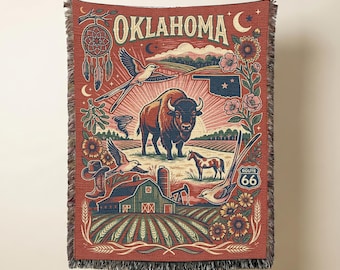 Oklahoma Vintage Woven Throw Blanket , Retro State Pride  Tapestry, Oklahoma Gift & Home Decor