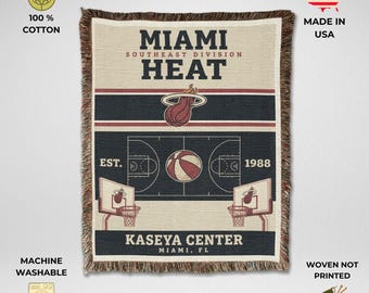 Miami Heat Vintage Woven Throw Blanket, Kaseya Center Basketball Tapestry, Fan Gift & Home Decor