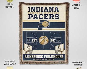 Indiana Pacers Vintage Woven Throw Blanket, Gainbridge Fieldhouse Basketball Tapestry, Fan Gift & Home Decor
