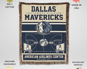 Dallas Mavericks Vintage Woven Throw Blanket, American Airlines Center Basketball Tapestry, Fan Gift & Decor
