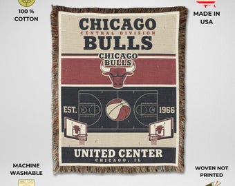 Chicago Bulls Vintage Woven Throw Blanket, United Center Basketball Tapestry, Fan Gift & Home Decor