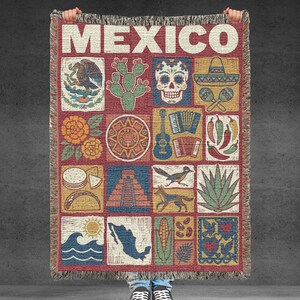 Mexikansk vävd filt, mexikansk folkkonstpläd, kulturarvsdekor, färgglad latinamerikansk hemgåva bild 2