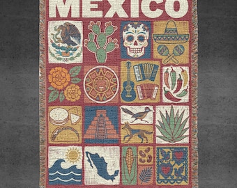 Mexico Woven Blanket, Mexican Folk Art Throw, Cultural Heritage Decor, Colorful Latin Home Gift