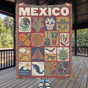Mexikansk vävd filt, mexikansk folkkonstpläd, kulturarvsdekor, färgglad latinamerikansk hemgåva bild 4