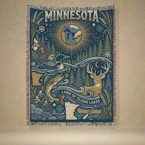 Manta tejida de Minnesota, decoración de cabaña del lago Loon Walleye