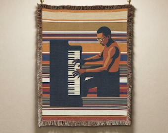Jazz Piano Vintage Woven Tapestry, Retro Stripes Throw Blanket, Music Gift & Home Decor