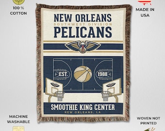 New Orleans Pelicans Vintage Woven Throw Blanket, Smoothie King Center Basketball Tapestry, Fan Gift