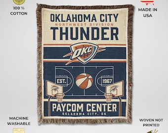 Oklahoma City Thunder Vintage Woven Throw Blanket, Paycom Center Basketball Tapestry, Fan Gift & Decor