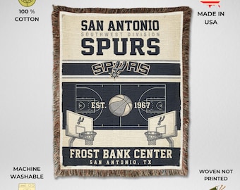 San Antonio Spurs Vintage Woven Throw Blanket, Frost Bank Center Basketball Tapestry, Fan Gift