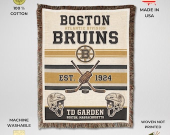 Vintage Boston Bruins Woven Blanket, Big Bad Bruins Tapestry Throw, NHL Fan Decor Gift
