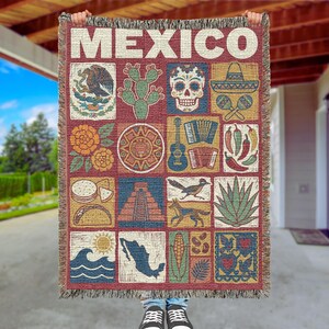 Mexikansk vävd filt, mexikansk folkkonstpläd, kulturarvsdekor, färgglad latinamerikansk hemgåva bild 11