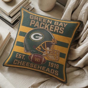 Green Bay Packers vävd kudde, vintage 'Cheeseheads' NFL-fotbollsdekor: Fanpresent