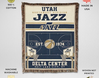 Utah Jazz Vintage Woven Throw Blanket, Delta Center Basketball Tapestry, Fan Gift & Home Decor