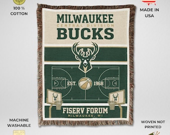 Milwaukee Bucks Vintage Woven Throw Blanket, Fiserv Forum Basketball Tapestry, Fan Gift & Home Decor