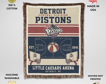 Detroit Pistons Vintage Woven Throw Blanket, Little Caesars Arena Basketball Tapestry, Fan Gift & Decor