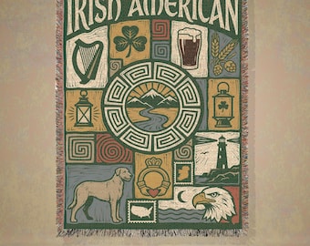 Irish American Woven Blanket – Celtic Folk Art Throw, Heritage Gift, Home Decor