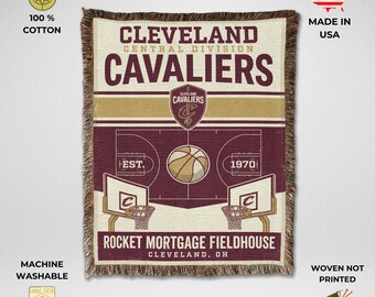 Cleveland Cavaliers Vintage Woven Throw Blanket, Rocket Mortgage FieldHouse Basketball Tapestry, Fan Gift & Decor