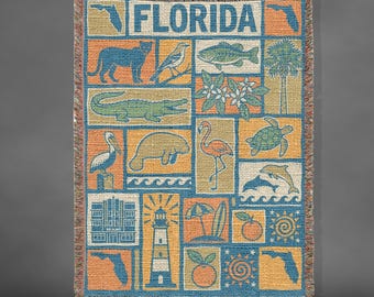 Florida State Woven Blanket – Tropical Icon Throw, Florida Home Decor Gift