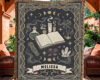 Personalized Witchy Woven Blanket – Gothic Cottagecore Tarot Throw