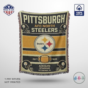 Vintage Pittsburgh Steelers Woven Blanket Throw – Retro NFL Football Fan Home Decor Gift