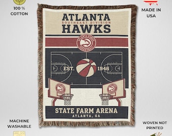 Atlanta Hawks Vintage Woven Throw Blanket, State Farm Arena Basketball Tapestry, Fan Gift & Decor
